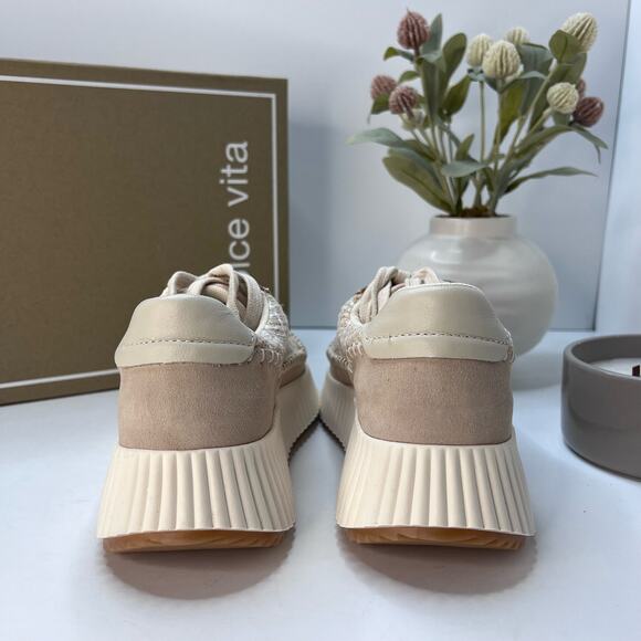 New Dolce Vita Dolan Woven Textile Lace Up Platform Sneaker Cream Women's 8 NWB - Picture 2 of 11